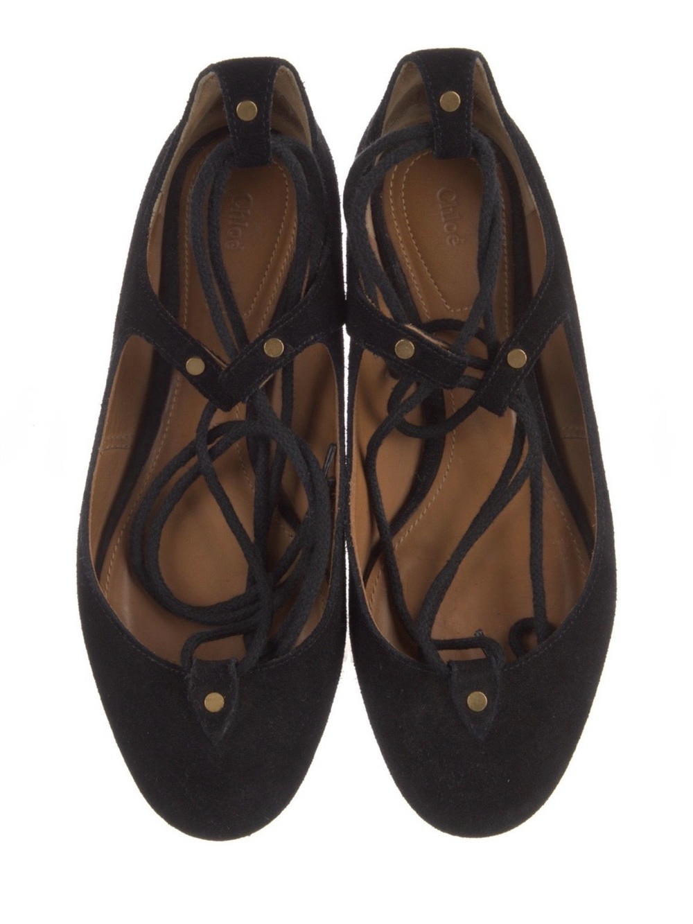 Chloé Black Suede Lace-Up Ballet Flat - Picture 3 of 3